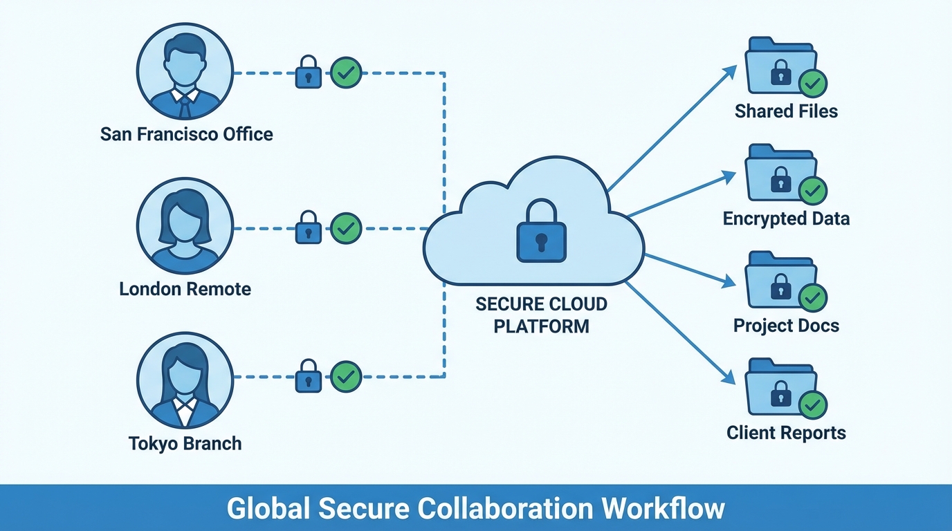 チームが安全にファイルを共有するセキュリティワークフローのイメージ