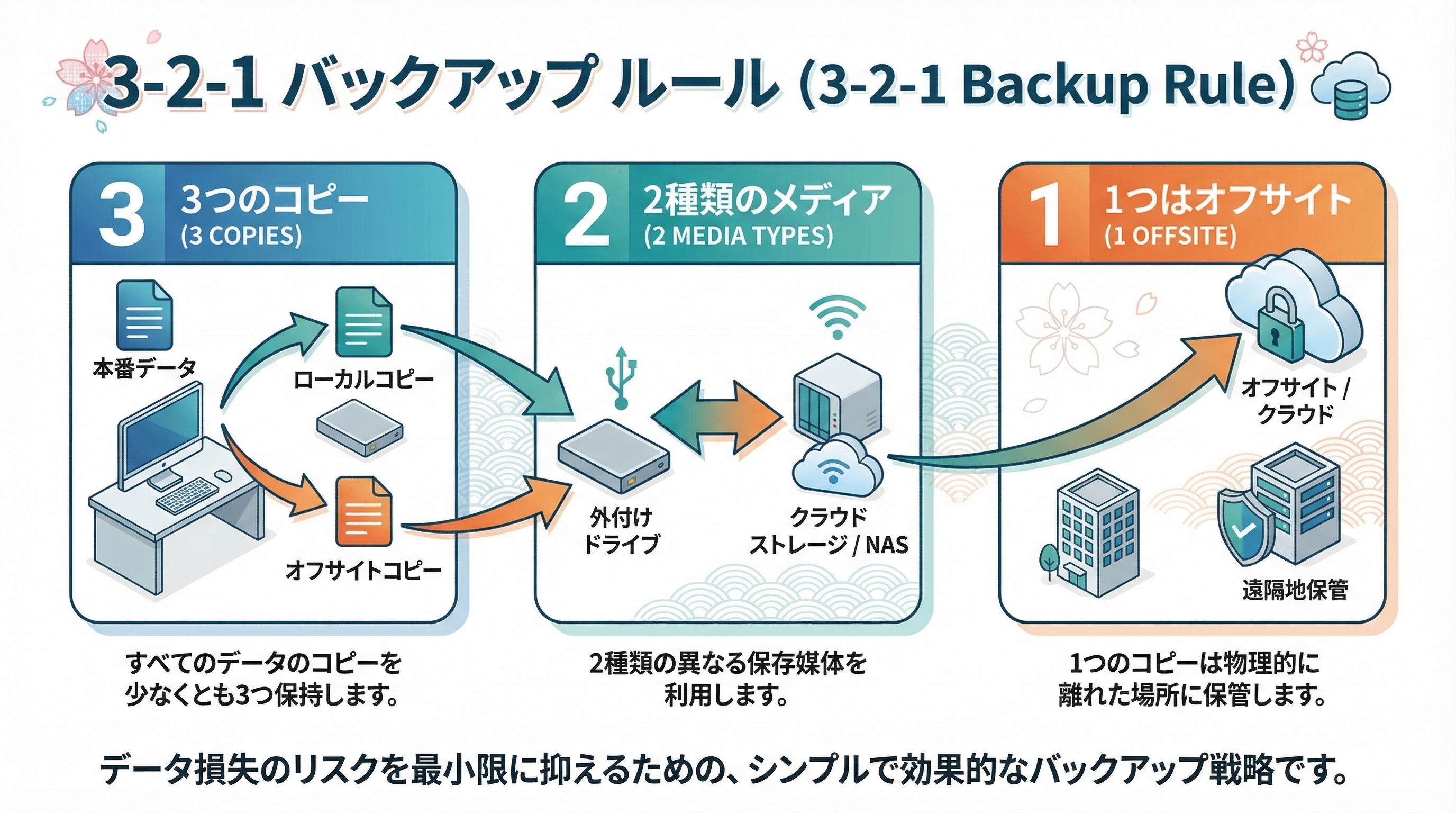 3-2-1バックアップルールの図解