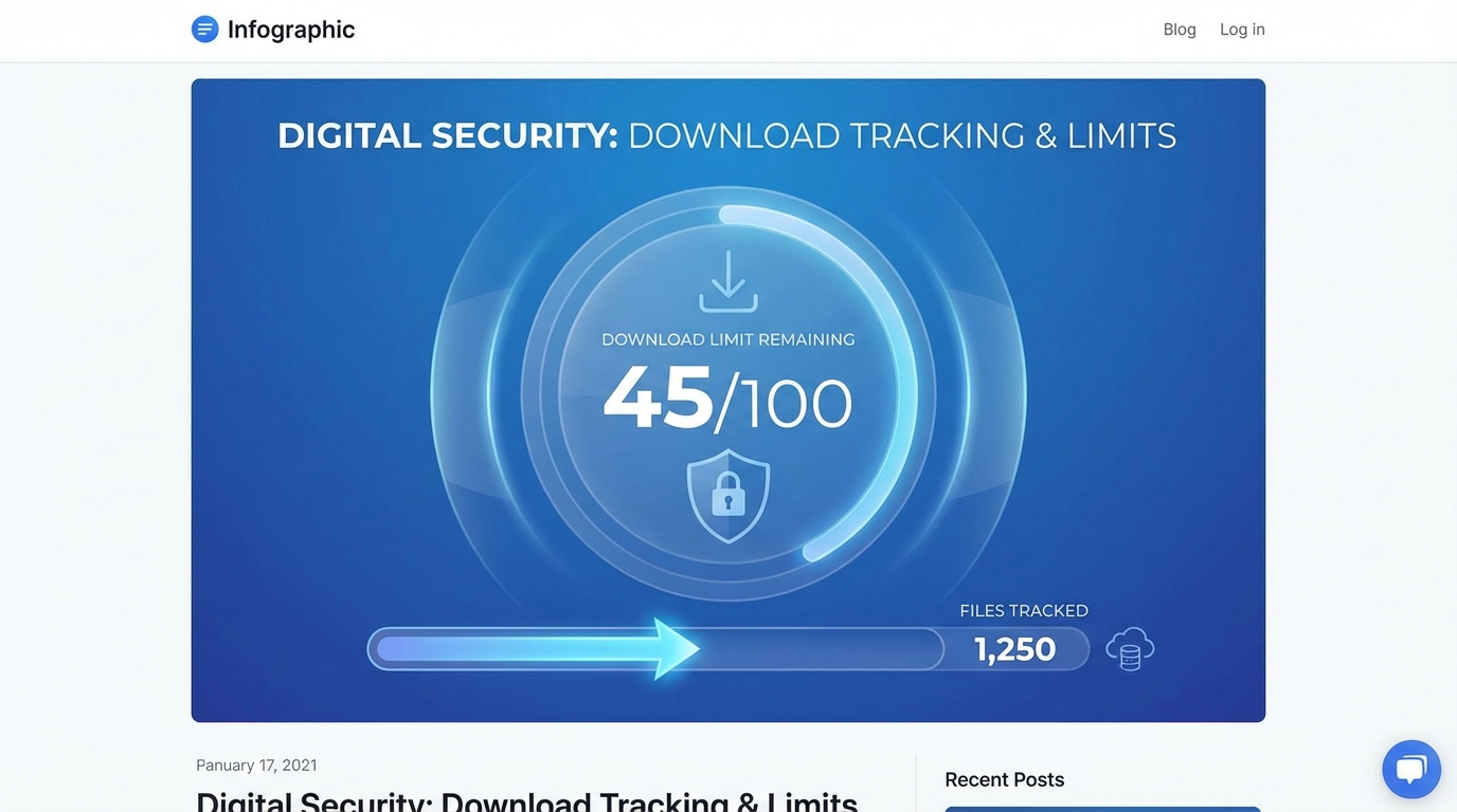 ダウンロード回数制限の可視化と、ファイルアクセス追跡のセキュリティ概念図